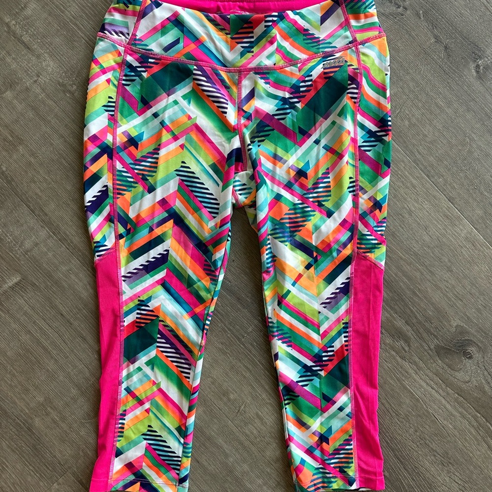 Avia Colorful Capri Leggings with Bold Geometric Design